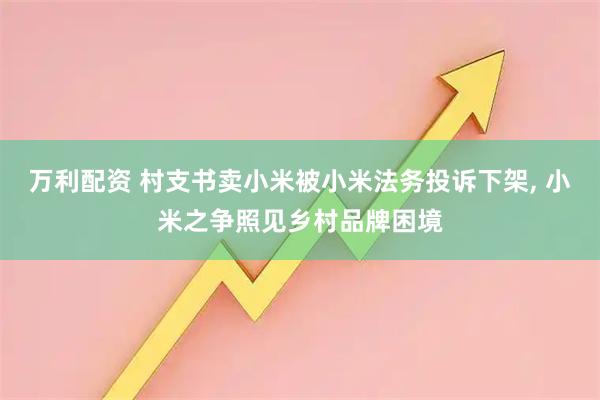万利配资 村支书卖小米被小米法务投诉下架, 小米之争照见乡村品牌困境